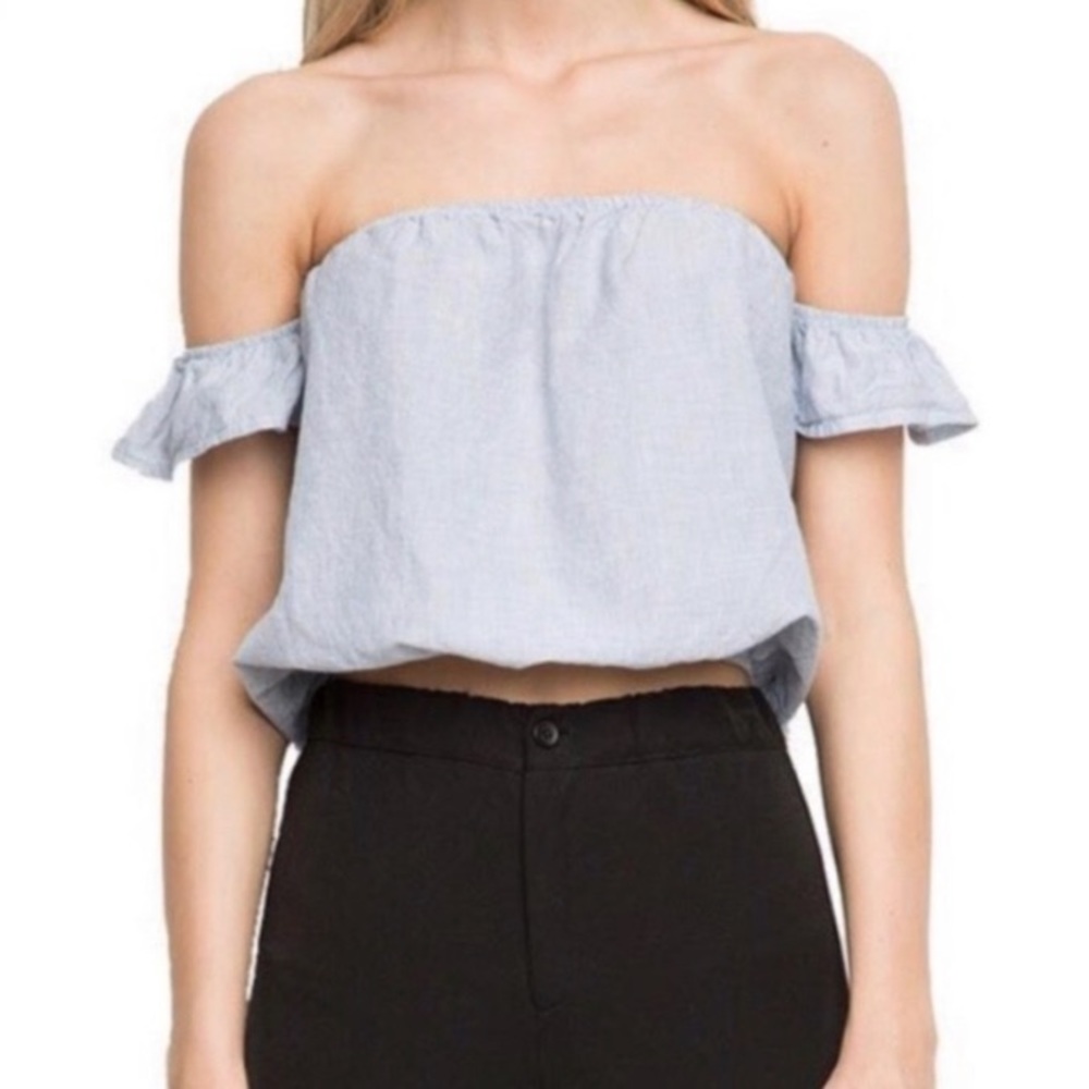 Brandy Melville  off the shoulder blue white top